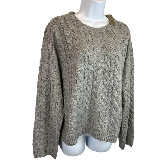 J. Crew Cable Knit Heather Gray Wool Blend w Back Tie Sweater Size M NWT - Picture 5 of 12